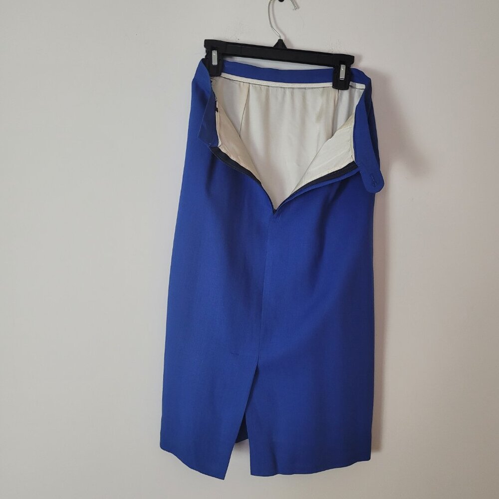 Vintage pencil Skirt Women's XS 24" bright blue 60s office Pinup academia cotton - Picture 5 of 16